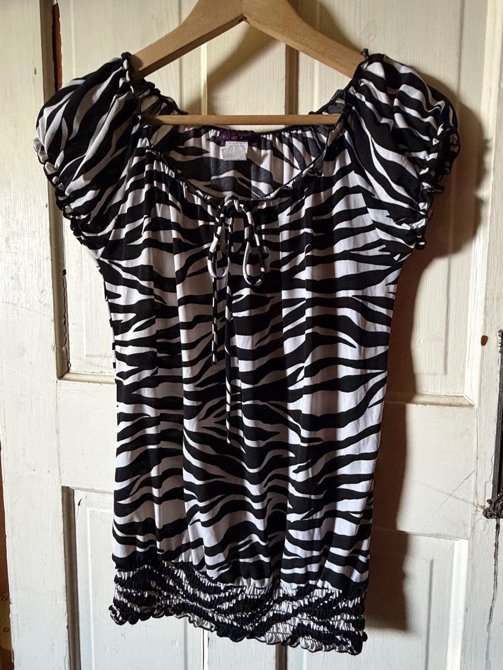 Vintage Y2K Zebra Print Puff Sleeve Top Medium McBling Going Out Shirt